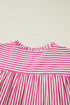 Stripe Shirred Yoke Ruffled Short Sleeve Blouse