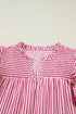 Stripe Shirred Yoke Ruffled Short Sleeve Blouse