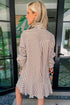 Stripe Shirt Collar Embroidered Trim Ruffle Hem Mini Dress