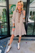 Stripe Shirt Collar Embroidered Trim Ruffle Hem Mini Dress