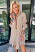 Stripe Shirt Collar Embroidered Trim Ruffle Hem Mini Dress