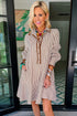 Stripe Shirt Collar Embroidered Trim Ruffle Hem Mini Dress
