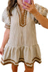 Stripe Shirt Collar Patchwork Trim Ruffle Hem Mini Dress