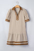 Stripe Shirt Collar Patchwork Trim Ruffle Hem Mini Dress