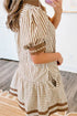 Stripe Shirt Collar Patchwork Trim Ruffle Hem Mini Dress