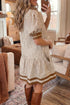 Stripe Shirt Collar Patchwork Trim Ruffle Hem Mini Dress