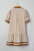 Stripe Shirt Collar Patchwork Trim Ruffle Hem Mini Dress