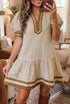 Stripe Shirt Collar Patchwork Trim Ruffle Hem Mini Dress