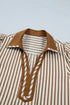 Stripe Shirt Collar Patchwork Trim Ruffle Hem Mini Dress