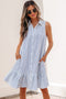 Stripe Shirt Collar Shirred Ruffle Hem Sleeveless Mini Dress