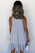 Stripe Shirt Collar Shirred Ruffle Hem Sleeveless Mini Dress