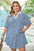 Stripe Short Sleeve V Neck Plus Size Loungewear Set