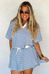 Stripe Short Sleeve V Neck Plus Size Loungewear Set