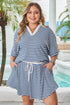 Stripe Short Sleeve V Neck Plus Size Loungewear Set