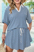 Stripe Short Sleeve V Neck Plus Size Loungewear Set