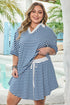Stripe Short Sleeve V Neck Plus Size Loungewear Set
