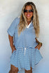 Stripe Short Sleeve V Neck Plus Size Loungewear Set
