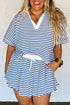 Stripe Short Sleeve V Neck Plus Size Loungewear Set