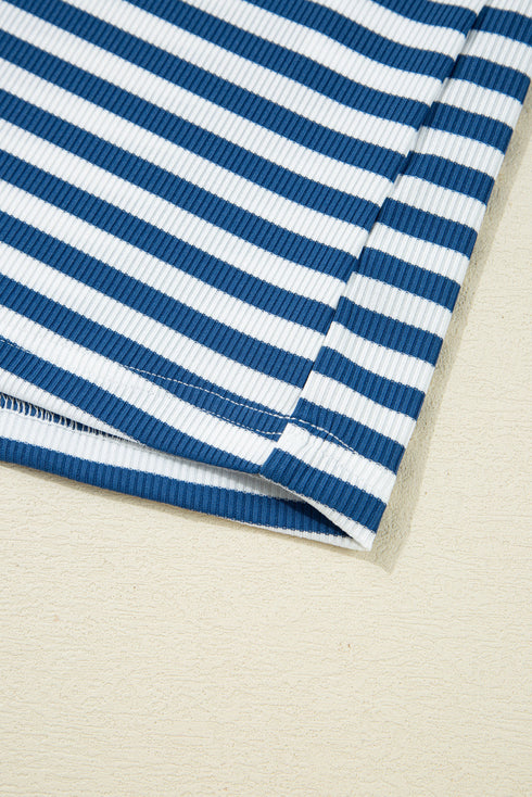 Stripe Short Sleeve V Neck Plus Size Loungewear Set