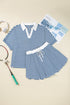 Stripe Short Sleeve V Neck Plus Size Loungewear Set