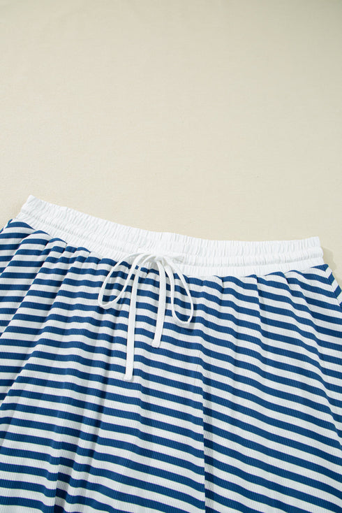 Stripe Short Sleeve V Neck Plus Size Loungewear Set