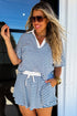 Stripe Short Sleeve V Neck Plus Size Loungewear Set
