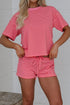Stripe Side Split Knit Tee Drawstring Short Sets