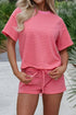 Stripe Side Split Knit Tee Drawstring Short Sets