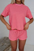 Stripe Side Split Knit Tee Drawstring Short Sets