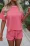 Stripe Side Split Knit Tee Drawstring Short Sets