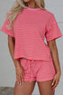 Stripe Side Split Knit Tee Drawstring Short Sets