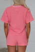 Stripe Side Split Knit Tee Drawstring Short Sets