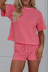 Stripe Side Split Knit Tee Drawstring Short Sets