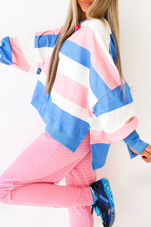 Stripe Side Split Oversized Long Sleeve Top