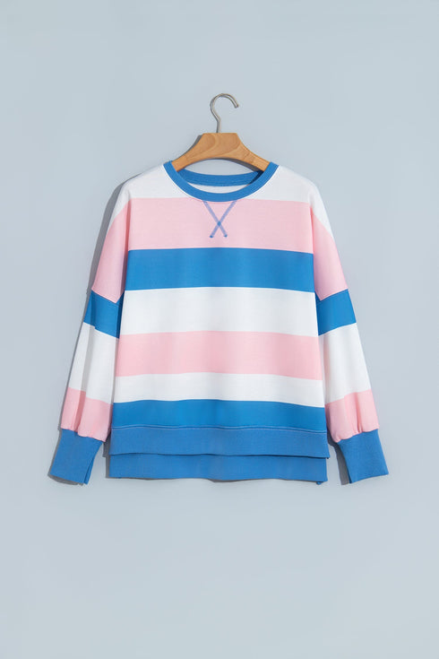 Stripe Side Split Oversized Long Sleeve Top