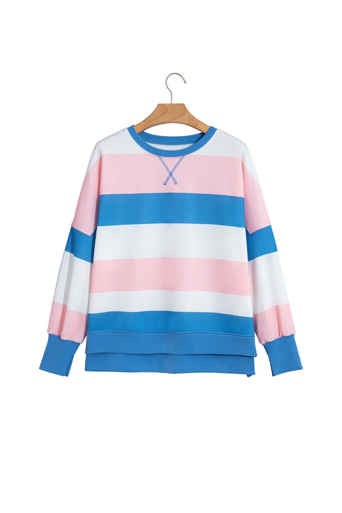 Stripe Side Split Oversized Long Sleeve Top