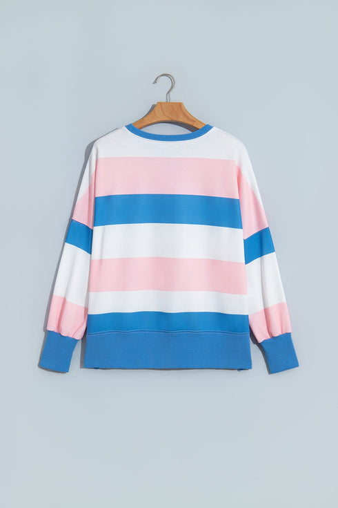 Stripe Side Split Oversized Long Sleeve Top