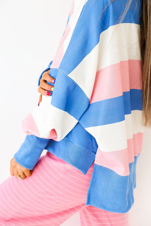 Stripe Side Split Oversized Long Sleeve Top