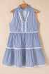 Stripe Sleeveless Notched V Neck Contrast Ric Rac Mini Dress