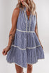 Stripe Sleeveless Notched V Neck Contrast Ric Rac Mini Dress