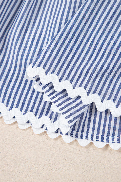 Stripe Sleeveless Notched V Neck Contrast Ric Rac Mini Dress