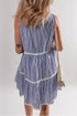 Stripe Sleeveless Notched V Neck Contrast Ric Rac Mini Dress