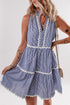 Stripe Sleeveless Notched V Neck Contrast Ric Rac Mini Dress