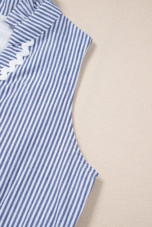 Stripe Sleeveless Notched V Neck Contrast Ric Rac Mini Dress