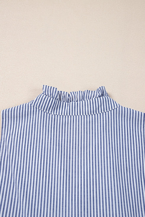 Stripe Sleeveless Notched V Neck Contrast Ric Rac Mini Dress