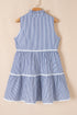 Stripe Sleeveless Notched V Neck Contrast Ric Rac Mini Dress