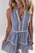Stripe Sleeveless Notched V Neck Contrast Ric Rac Mini Dress