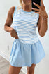 Stripe Slim Tank Contrast Ruffle Skort Two Piece Dress