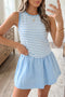 Stripe Slim Tank Contrast Ruffle Skort Two Piece Dress