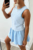 Stripe Slim Tank Contrast Ruffle Skort Two Piece Dress